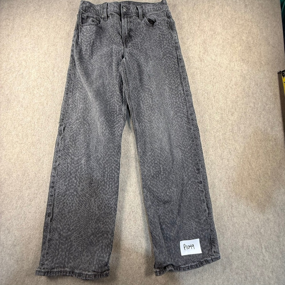American Eagle Leopard Print Wide Leg Jeans Grey Black Animal Print Size 2